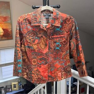 🍭Candy Couture🍭 100% Cotton Paisley Button Down Denim Jacket  Size Small